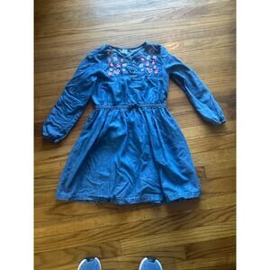 Carter’s Girls Denim Dress Floral Embroidered Long Sleeve Size 10 Cute